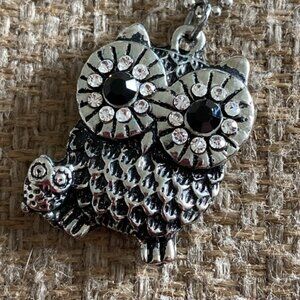 OWL mother baby big little pair duo pendant necklace gem stone black silver